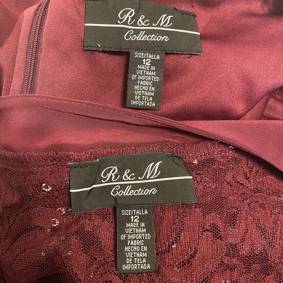 R&M Collection Dress w/Jacket Maroon Lace Sequins Career Formal Evening Sz 12 - Picture 6 of 11
